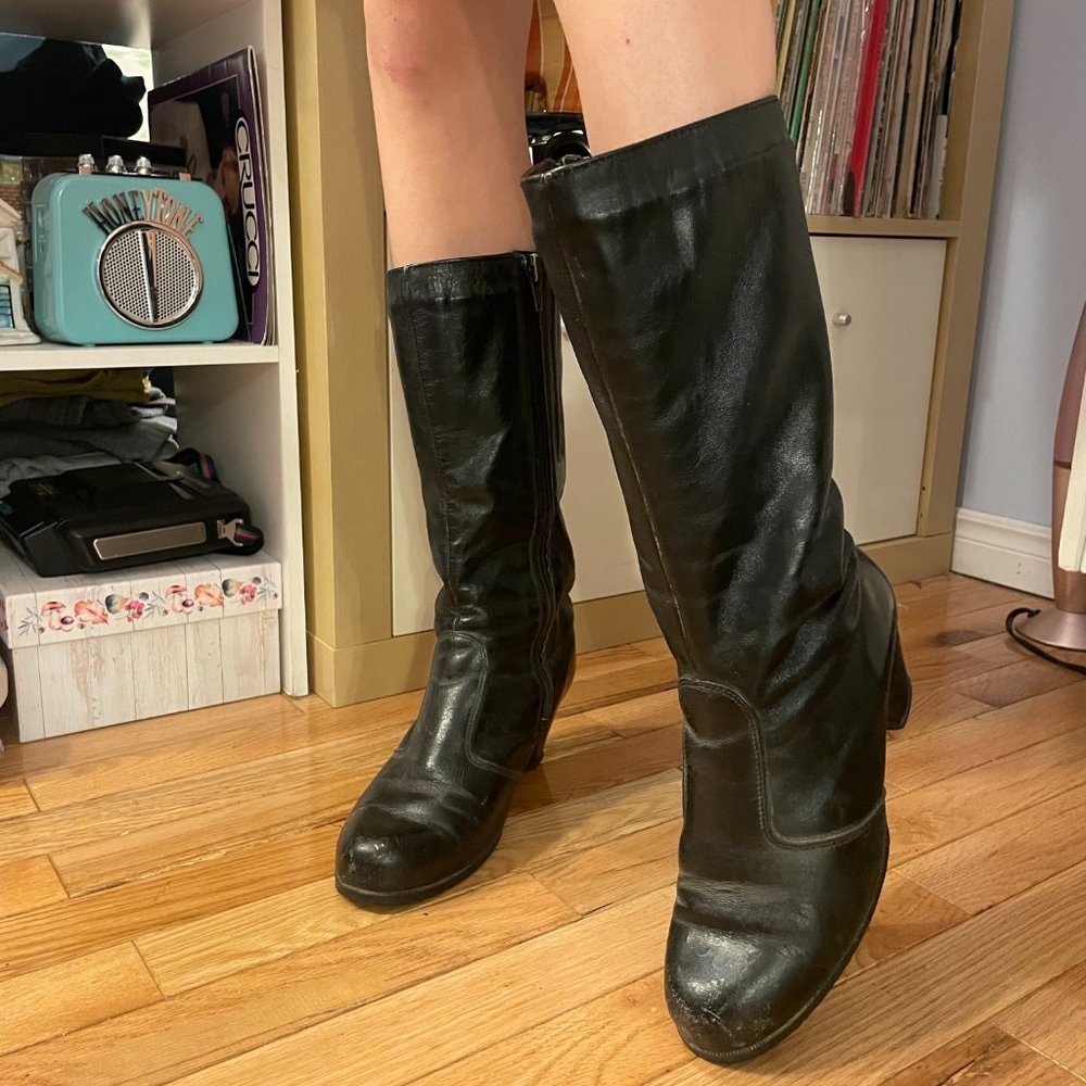 Made in canada size 8.5 vintage insulated leather tall shearling boot heels